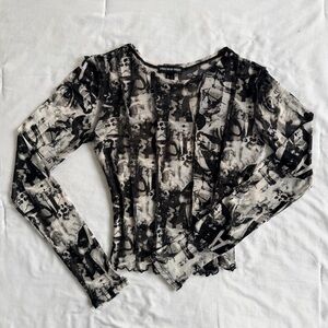 Streetwear Society Black & White Abstract Mesh Long Sleeve Top
